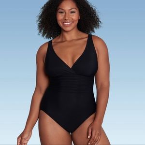 UPF 50 Waist Detail Over the Shoulder One-Piece Swimsuit